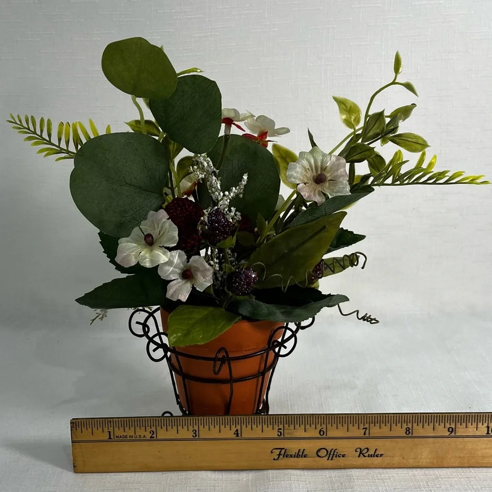 Faux Raspberry Potted Plant in Terra Cotta Pot with Decorative Wire Basket NWOT